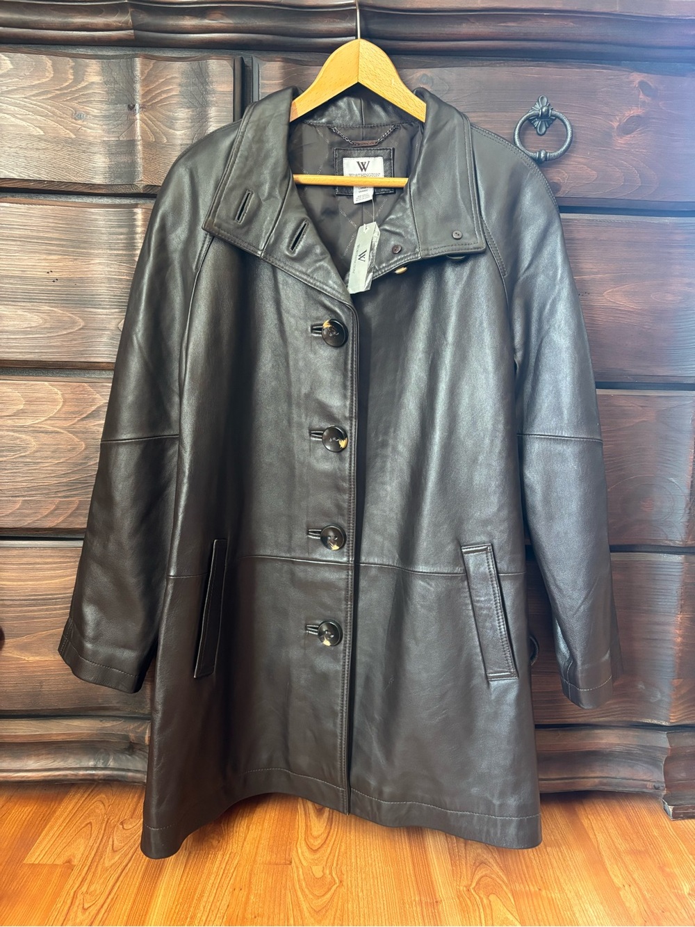 Worthington NWT Women’s Genuine Lambskin Leather Coat, Brown, Size Large